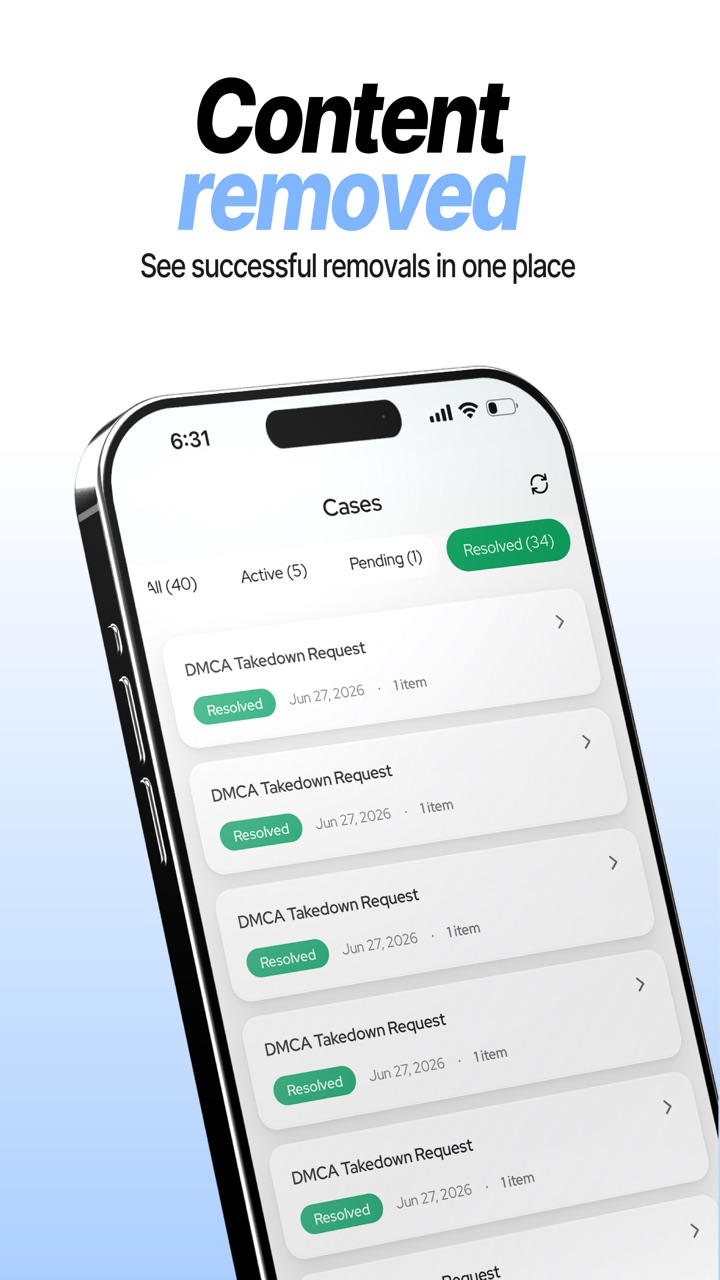 Resolved takedown cases in the Leakr app